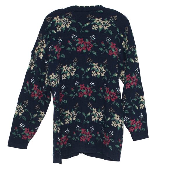 Vintage Basic Editions Cardigan Sweater Floral Cottage Academia 90s Navy Blue 2X - Picture 2 of 5